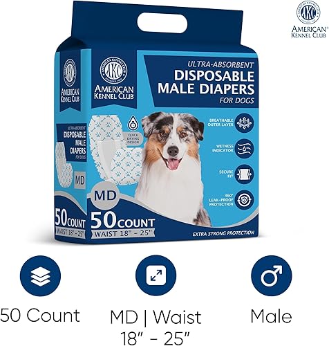 Miniatura 10 de American Kennel Club Envoltura para perros machos, pañales desechables con indicador de humedad, pequeño, 50 unidades