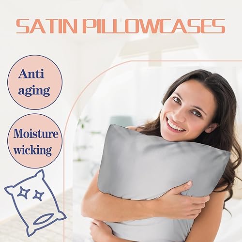 Vista 34 de Funda de almohada de satén, más suave que la seda, 1 paquete, fundas de almohada de satén con cremallera, fundas de almohada de enfriamiento