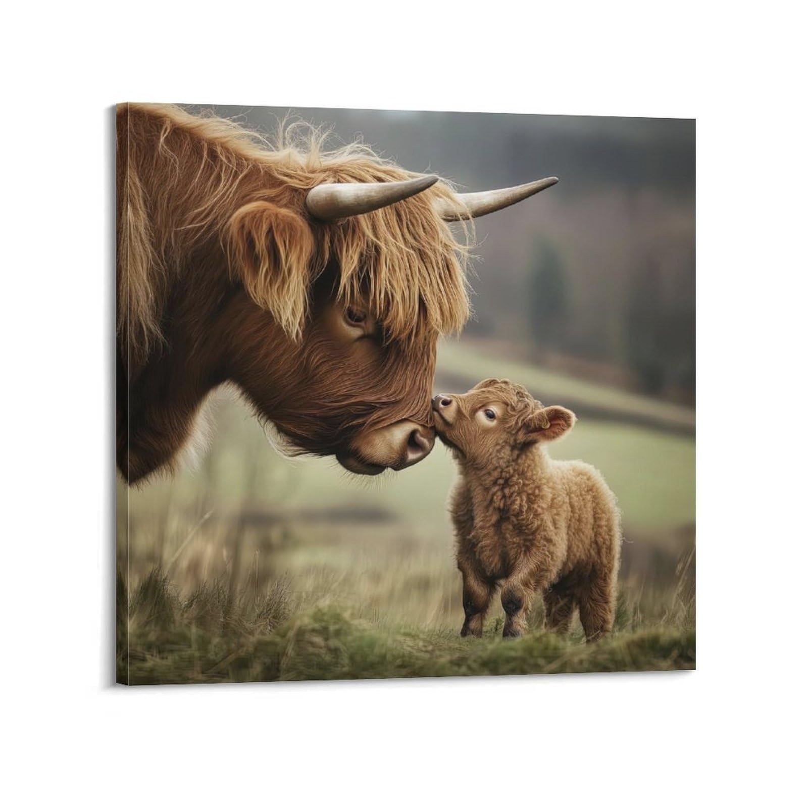 ESTE Cute Little Highland Cow Family Poster Decorative Painting Canvas Modern Art Picture 24x24inch(60x60cm)