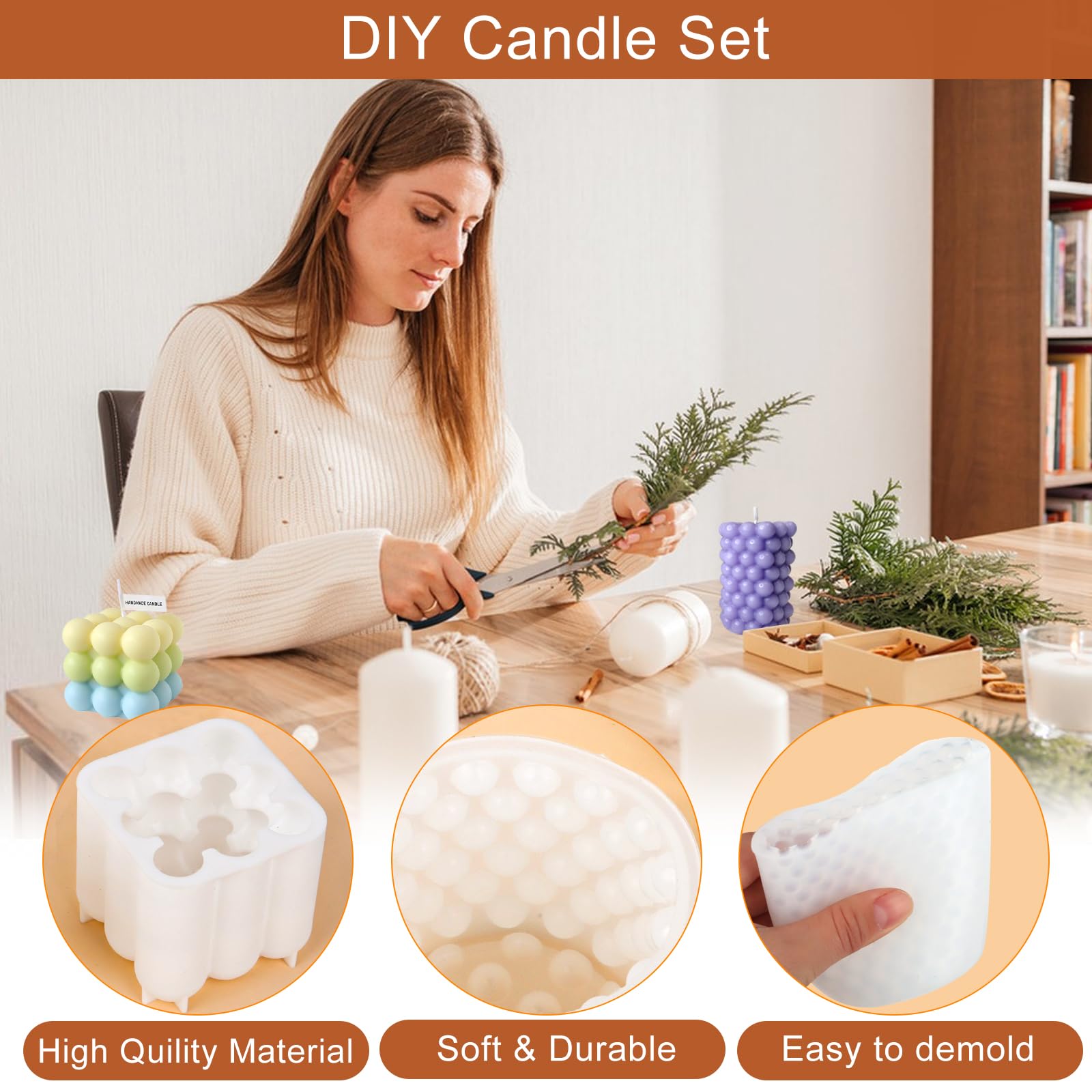 Stampi Per Candele In Silicone 7PCS - Kit Fai Da Te Con Stoppini E Accessori - Foto 5