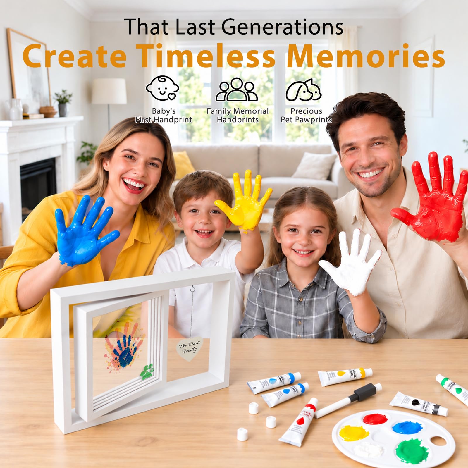 Set girevole per impronte delle mani – Famiglia di 4 persone – Set fai da te per impronte dei piedini del bebè Bambus-Holz Familien Handabdruck Set mit 6 Ungiftigen Farben