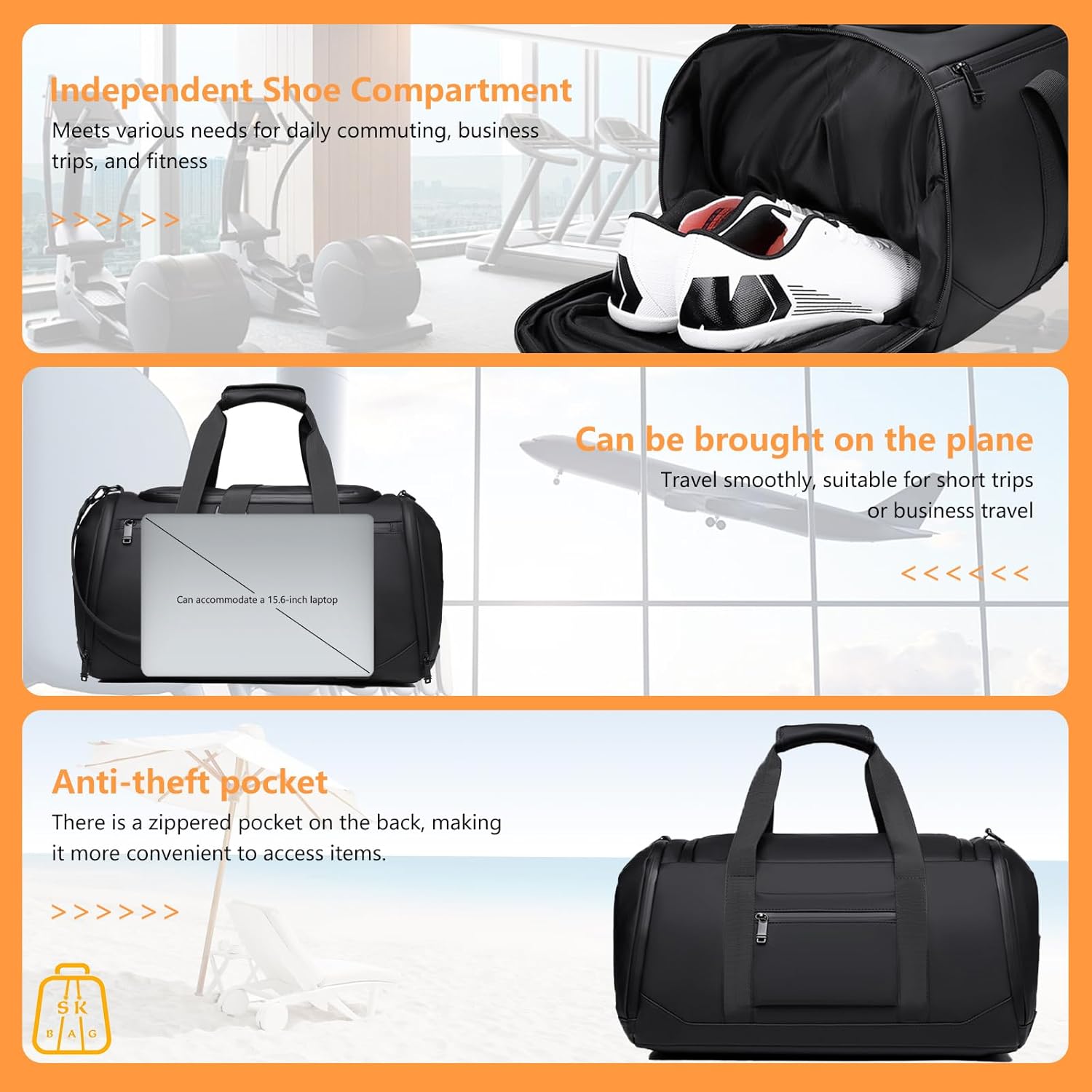 Large Travel Duffle Bag for Men Women, Tear-Resistant Gym Bag with Shoe Compartment & Wet Pocket, Heavy-Duty Zippers Weekend Overnight Carry On Bag, Water-Resistant
