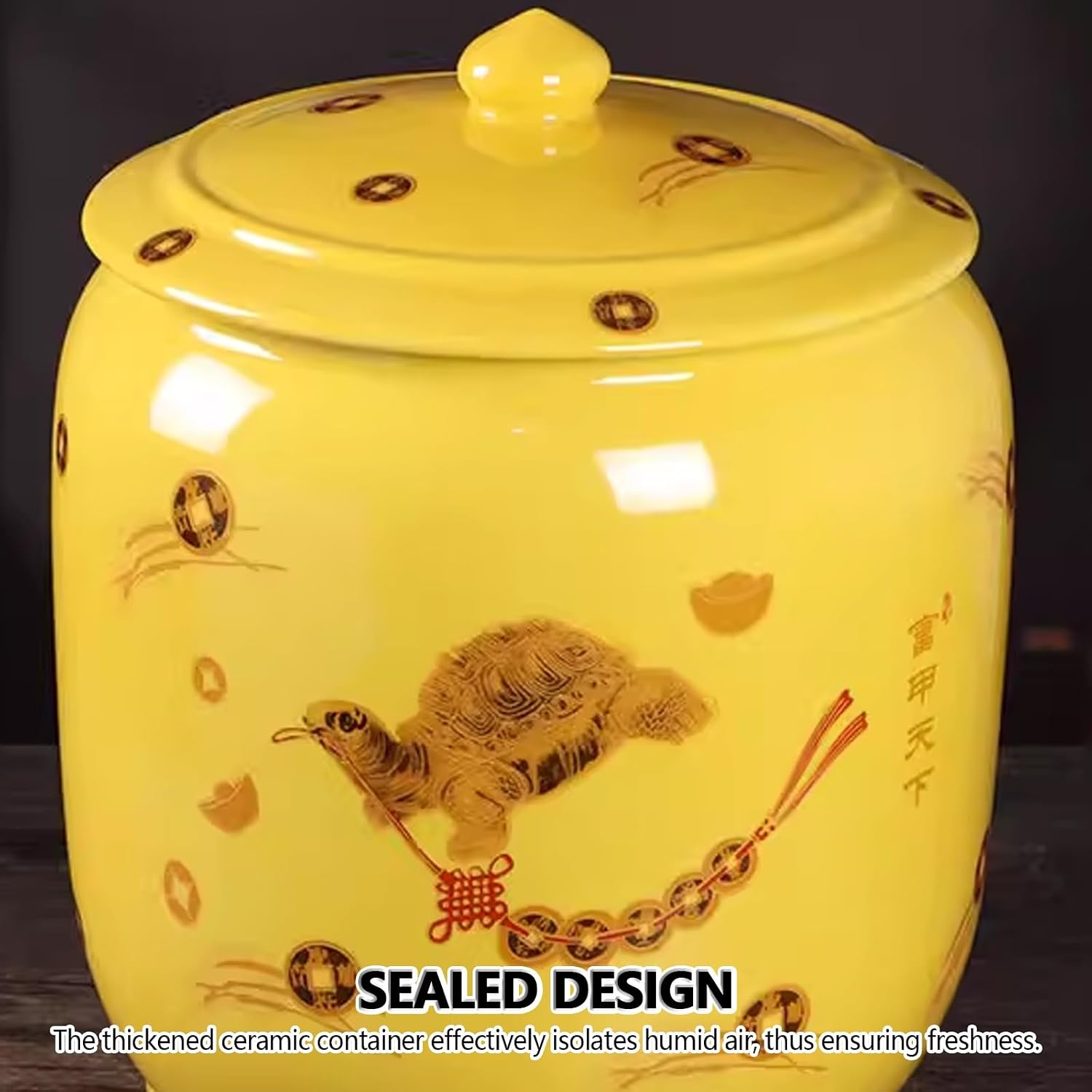 Airtight Cereal Storage Containe, Household Sealed Storage Grain Jar, Ceramic Rice Storage Containers, Kitchen Food Storage Jars, Large Capacity Rice Jar With Lid.(Gold,12.5KG)