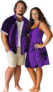 ROSE GAL Matchable Couple Hawaiian Coconut Tree Print Shirt or Plus Size Knee Length Fit and Flare Tank Dress
