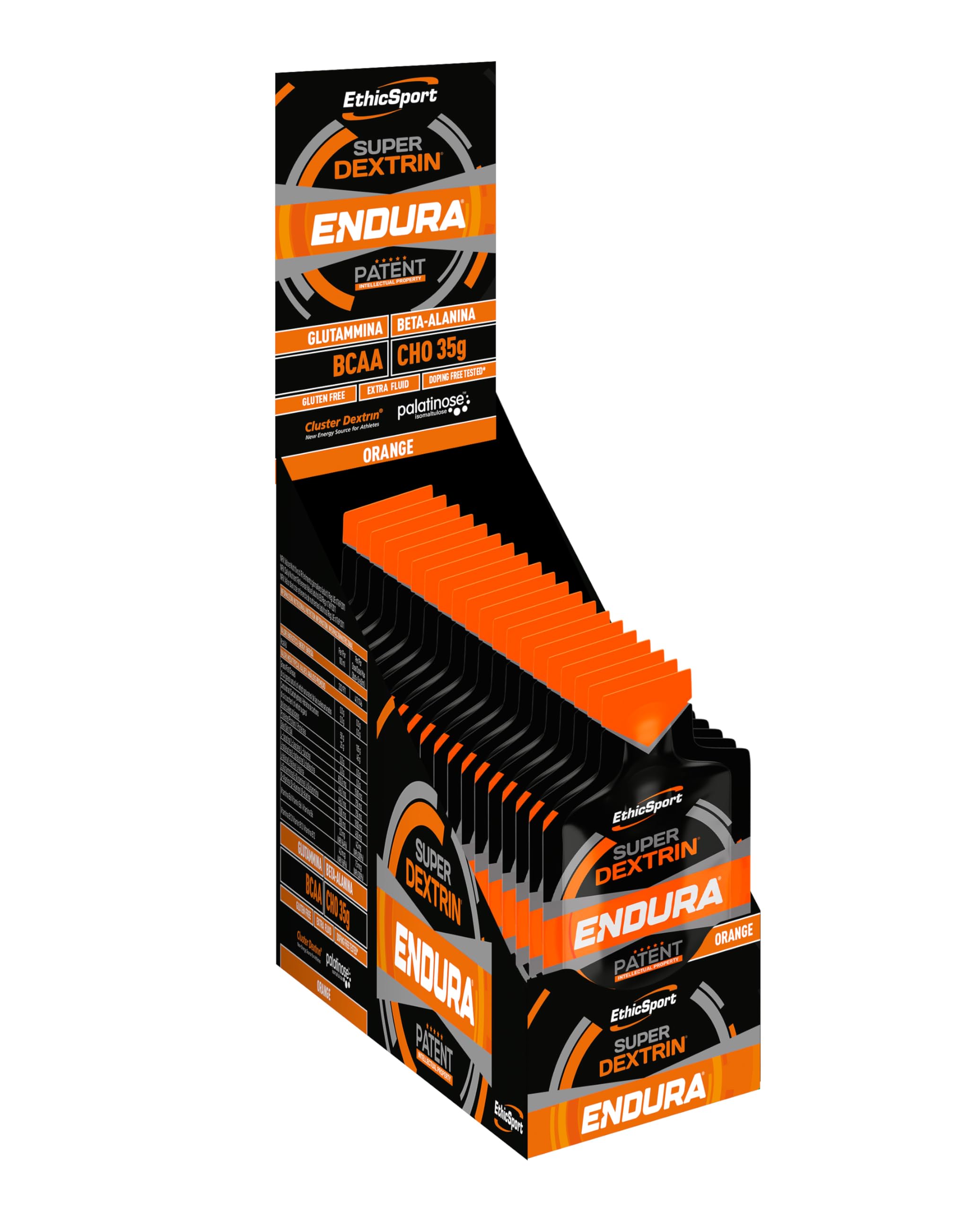 Super Dextrin ENDURA EthicSport – Gel energetico con carboidrati differenziati ed evoluti (Cluster Dextrin e Palatinose) – Senza caffeina - Confezione da 15 x 60 ml - Gusto Arancia