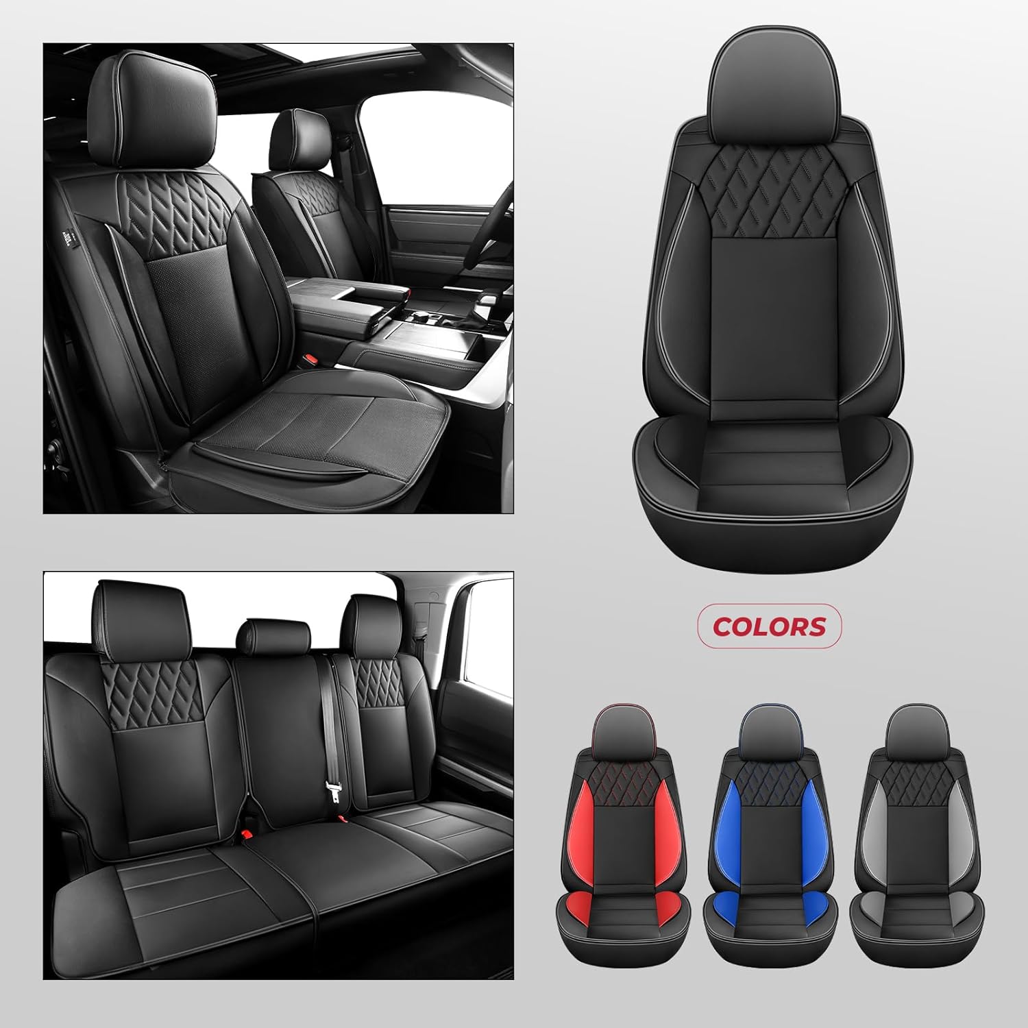 FREESOO Tundra Seat Covers 2026 2025 2024 2026 2022 Full Set Faux Leather, Fit for Toyota Tundra Crewmax Double Cab, Truck Seat Covers Black