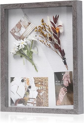 Miniatura 60 de Muzilife - Marco de Sombra con Tablero de Lino, Caja de Exhibición de Madera Profunda y Vidrio, Listo para Colgar, Caja de Recuerdos para Bebé