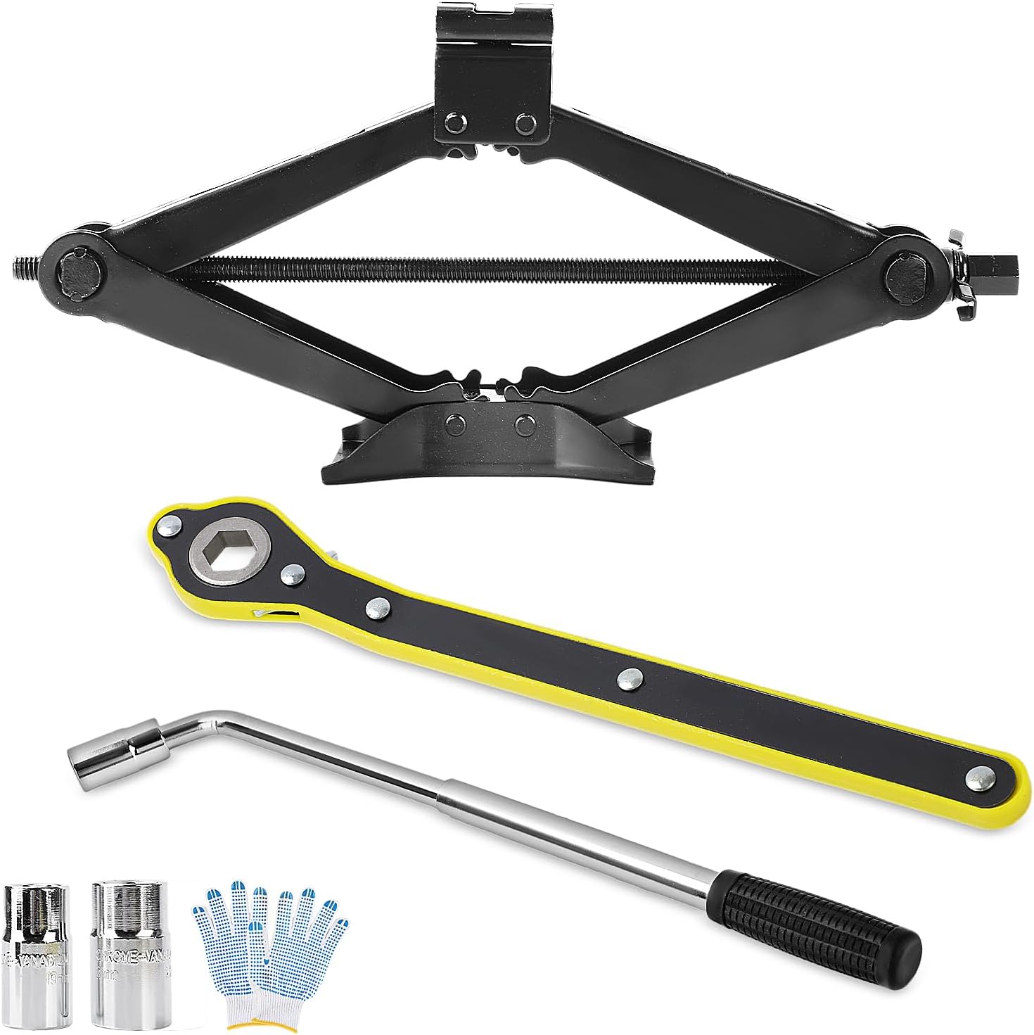 – Holdfiturn 2.5T Car Scissor Jack Trolley Jack with Hand Crank 360° Activity Head and Wrench Car Jack Ratchet Wrench for Auto SUV