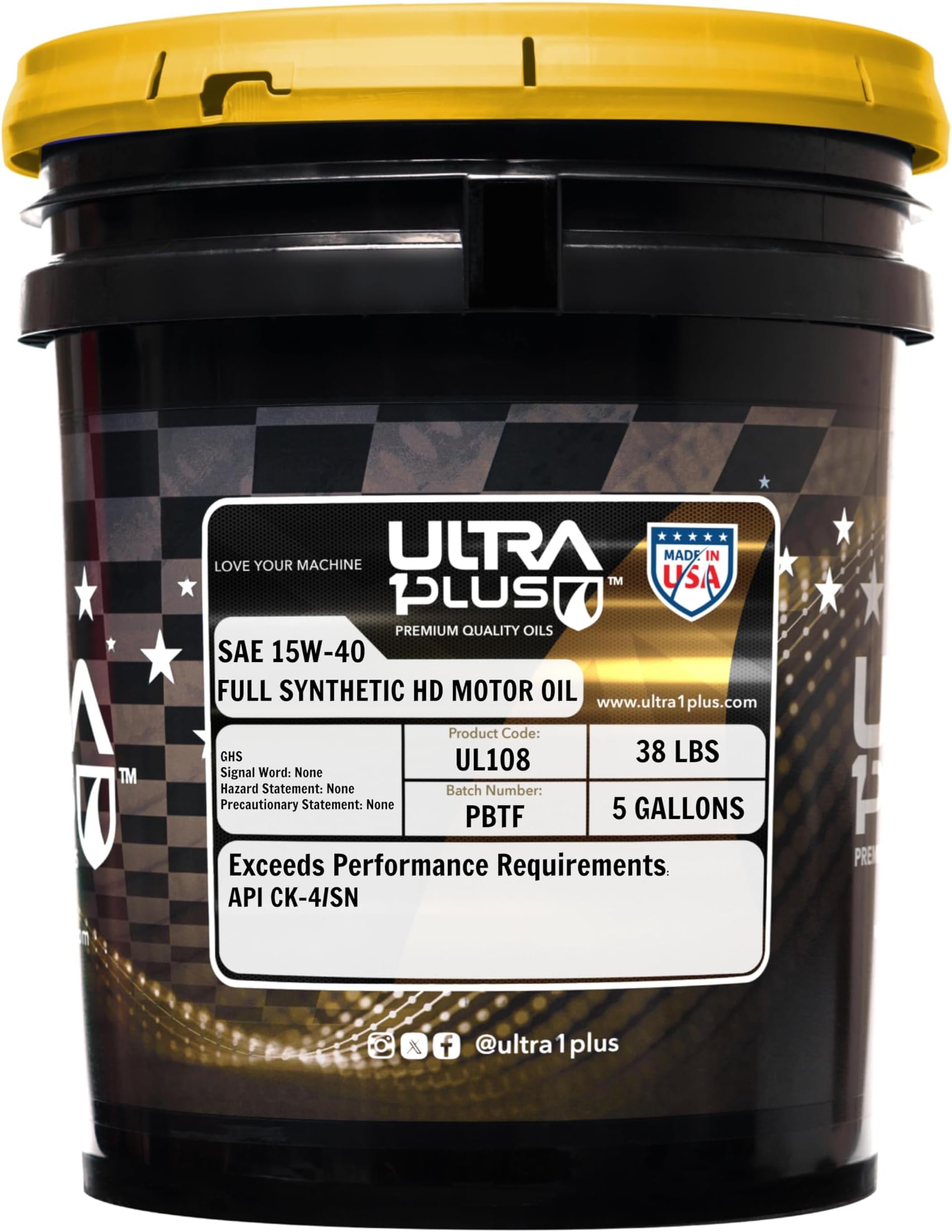 SAE 15W-40 Full Synthetic Heavy-Duty Diesel Engine Oil - 15W 40 Motor Oil API CK-4/SN (5 Gallon Pail)