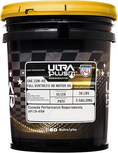 Ultra 1Plus SAE 15W-40 - Aceite de motor diésel completamente sintético resistente – Aceite de motor 15W 40 API CK-4/SN (cubo de 5 galones)