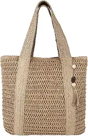 Bolsa de Praia, Marrom, Grande Capacidade, Bolsa de Praia Feminina, Borlas E Zíper Suave, Pode Ser Usado para Lazer Diário