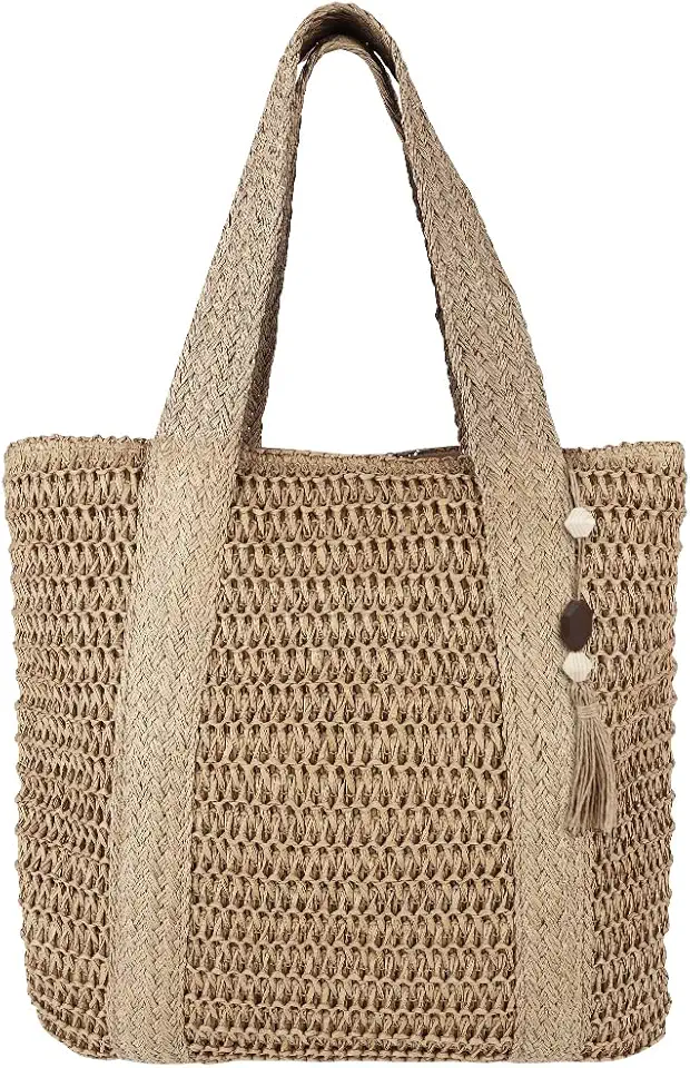 Bolsa de Praia, Marrom, Grande Capacidade, Bolsa de Praia Feminina, Borlas E Zíper Suave, Pode Ser Usado para Lazer Diário