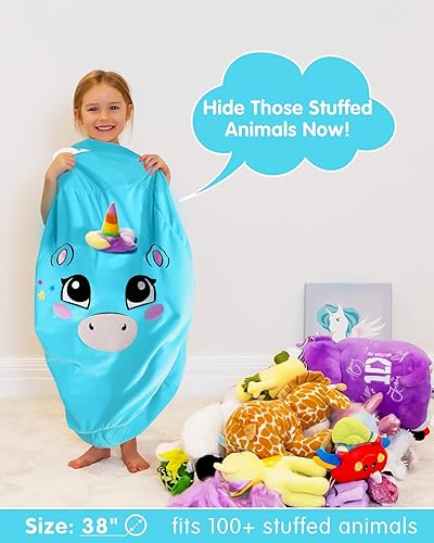 Miniatura 207 de Aubliss - Funda para organizar juguetes de felpa, se convierte en un puf cuando se rellena Se convierte en un puf para niños cuando está lleno. Aqua