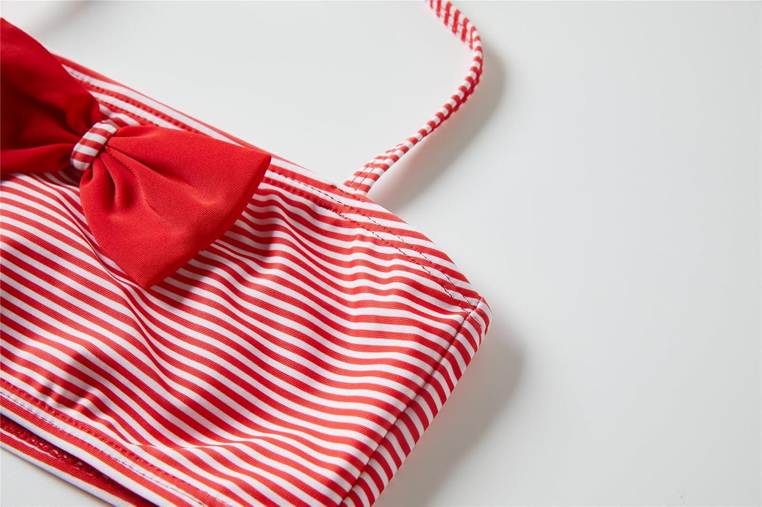 Mud Kingdom Little Girls Bikini Swimsuit 2-Piece Self-Tie Surf Beach Bow Tie Red Striped Size 11-12 Summer Fashion