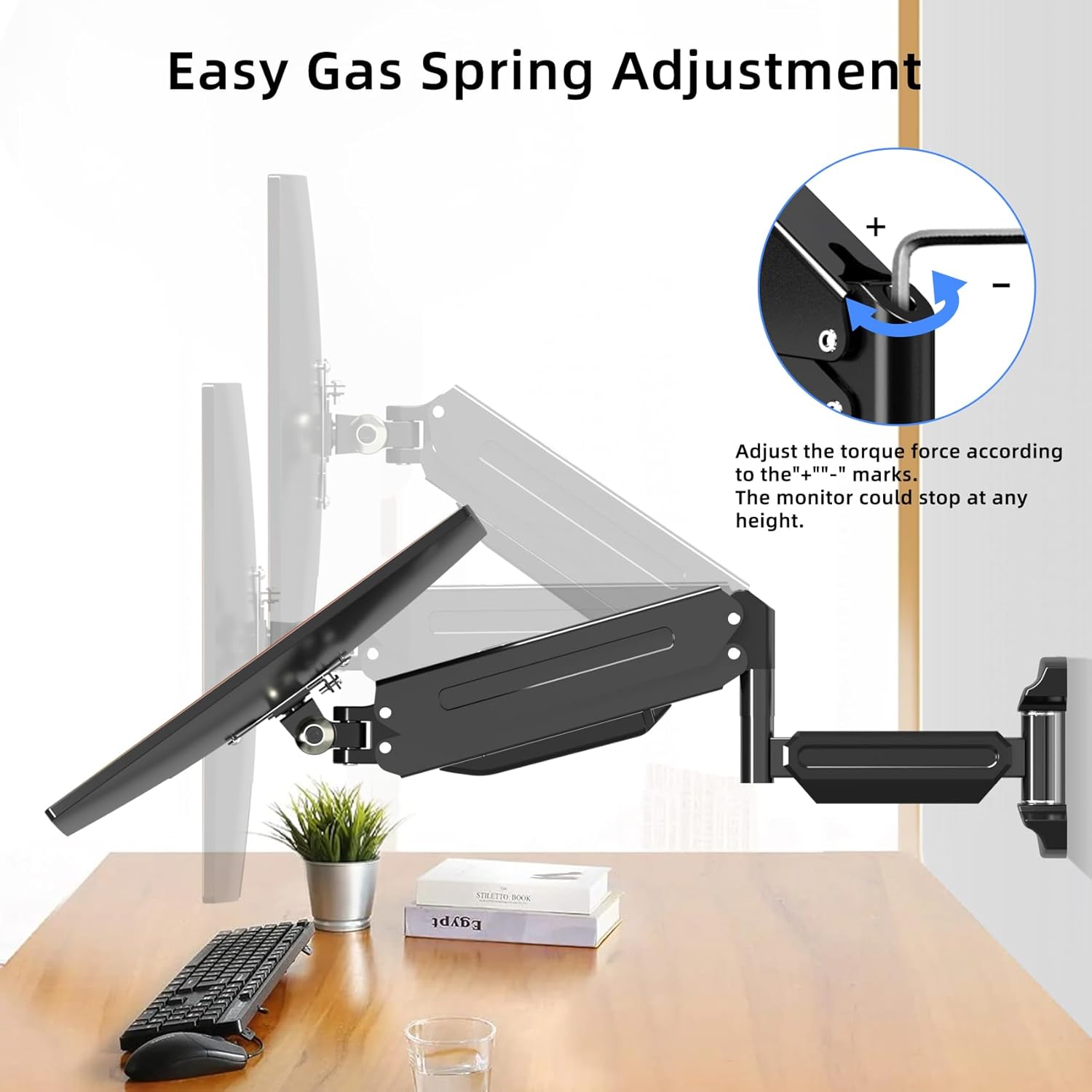 suptek Single Monitor Wall Mount for 13 to 32 Inch Screens, Gas Spring Monitor Arm Wall Mount Holds Up to 10KG/22lbs, Full Motion Adjustable,VESA Mount 75x75/100x100mm(WM18)