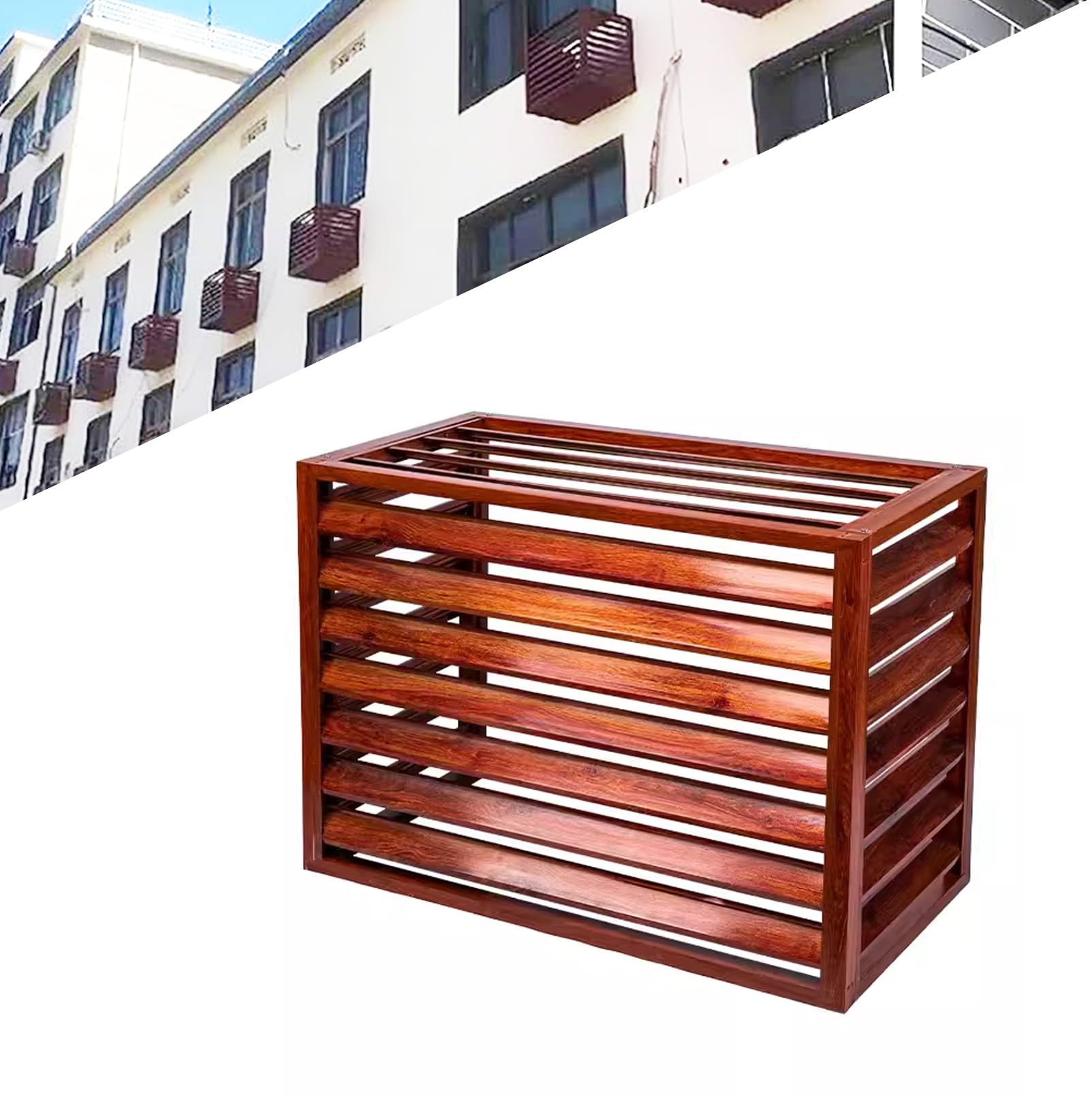 QYMYOZ Outdoor Air Conditioner Cover for Heat Pump - Decorative Privacy Fence Screen, Noise Reduction Barrier with 45° Inclined Grille for Enhanced Curb Appeal and Sound Control