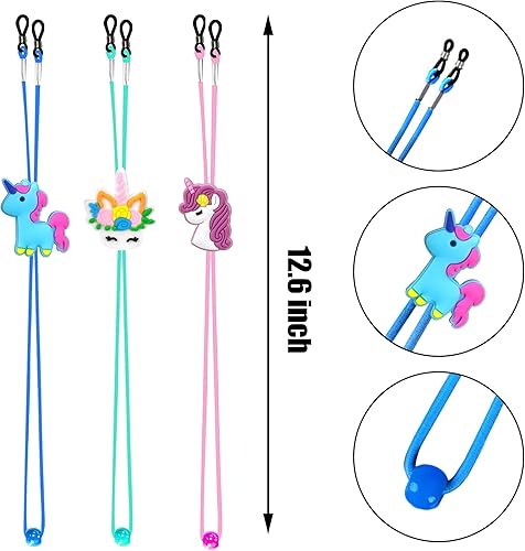 Miniatura 3 de SKYCOOOOL 24 correas para gafas para niños, ajuste de unicornio arcoíris, correas antideslizantes de silicona para gafas, retenedor de gafas,