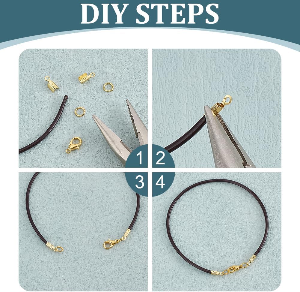 PH PandaHall 200pcs Fold Over Cord Ends, 18K Gold Plated Crimp Beads Leather Ribbon End Clasp Tips Brass Crimp End Tips Jewelry Connector for DIY Jewelry Making Bracelet Necklace, 7.5x2.5mm