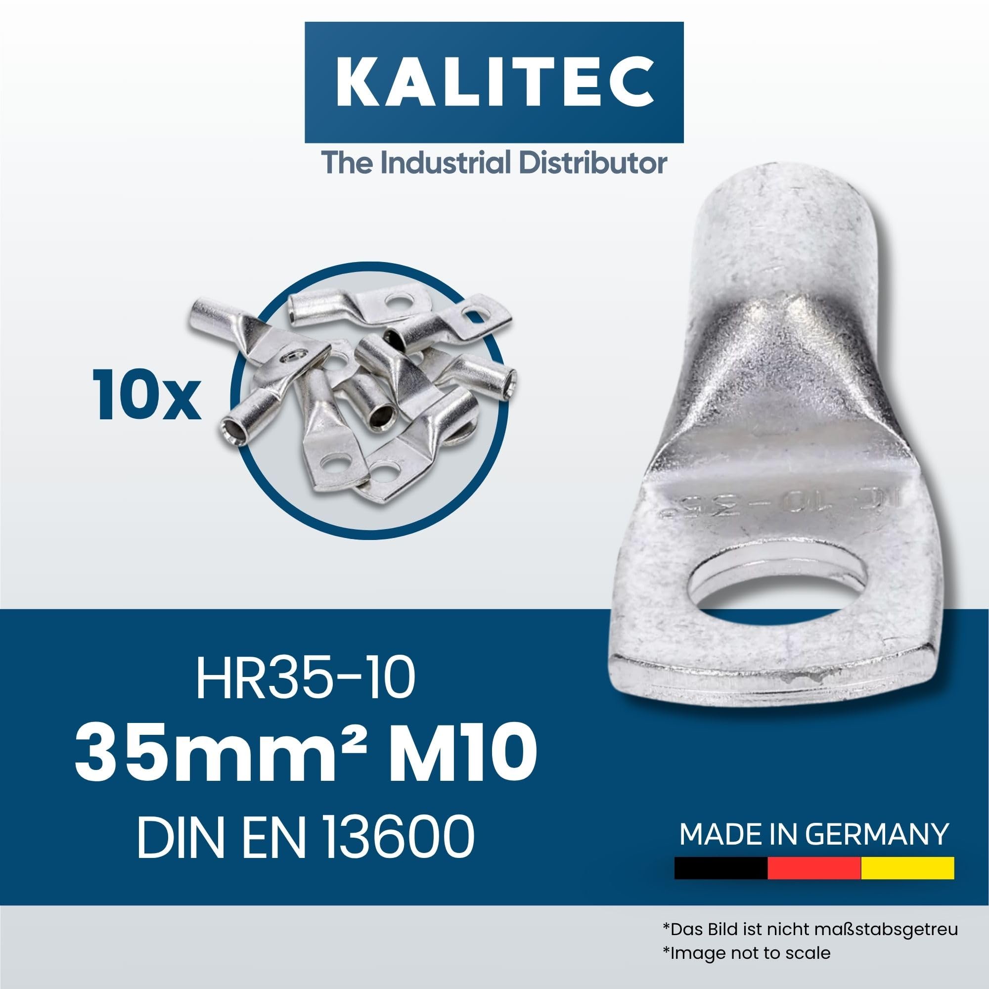 Kalitec HR35-10 - 10 capicorda tubolari commerciali, 35 mm² M10, senza foro di vista, made in Germany
