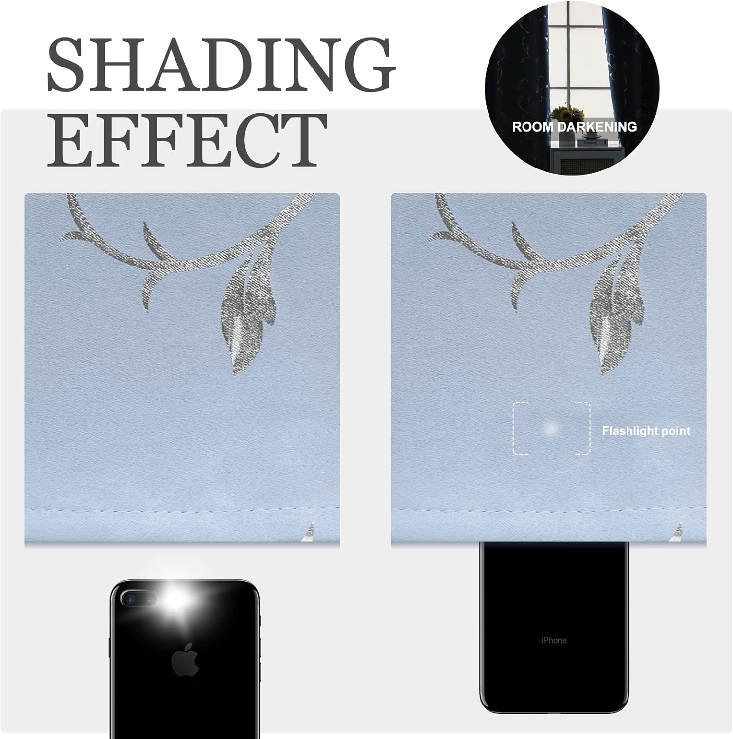 BUHUA Wave Floral Vine Print Blackout Curtains for Living Room Darkening Curtains Print Pattern Light Blocking Curtains for Bedroom 52W×84L Light Blue 2 Panels