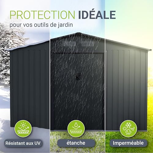 Juskys abri métallique XXL – Gris foncé, résistant aux intempéries avec Cadre de Fondation, Porte coulissante & verrouillable – pour Jardin & Stockage - 3
