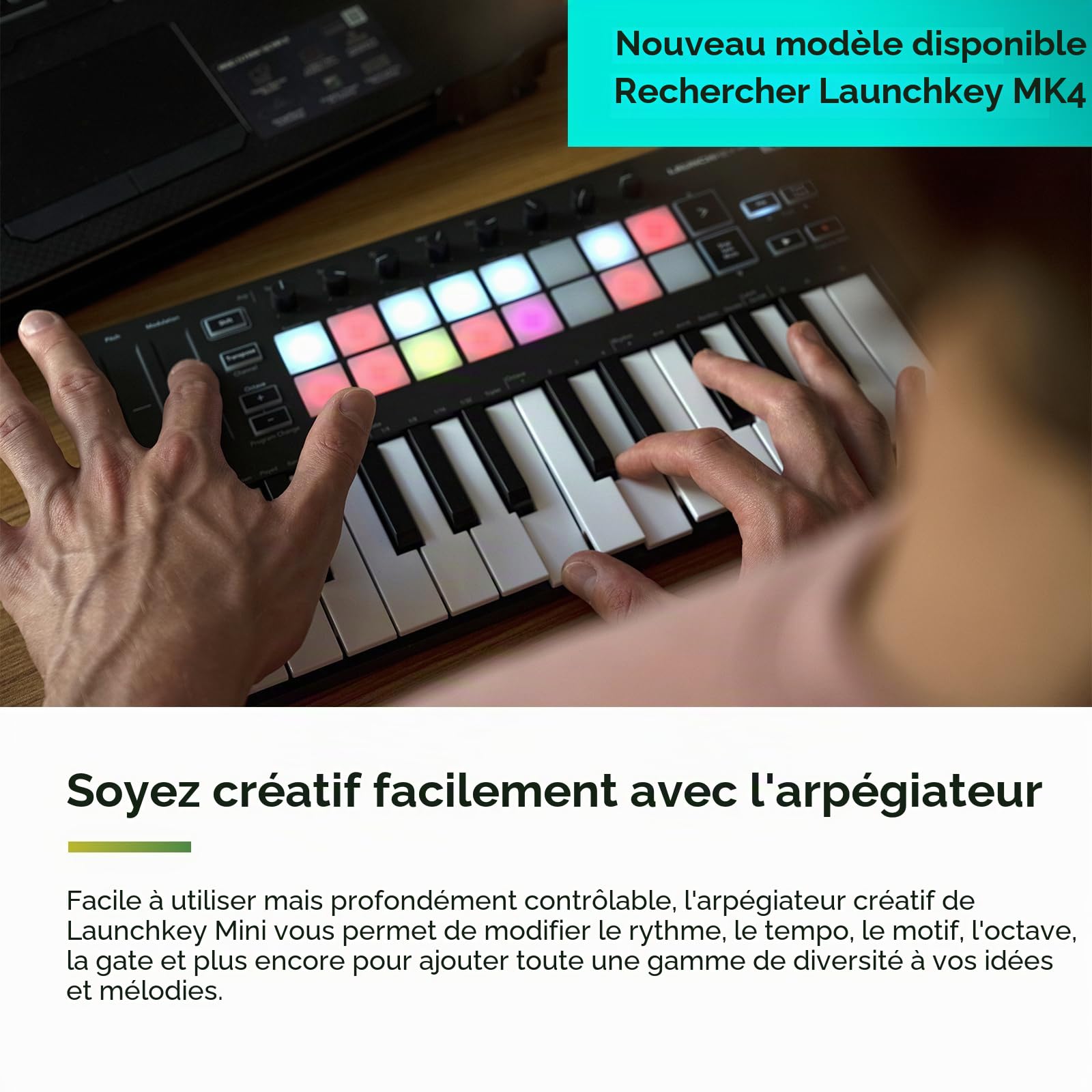 Novation Launchkey Mini [MK3] — Clavier maître MIDI USB portable de 25 touches avec intégration de STAN. Mode d'accords fixes et arpégiateur — pour la production musicale