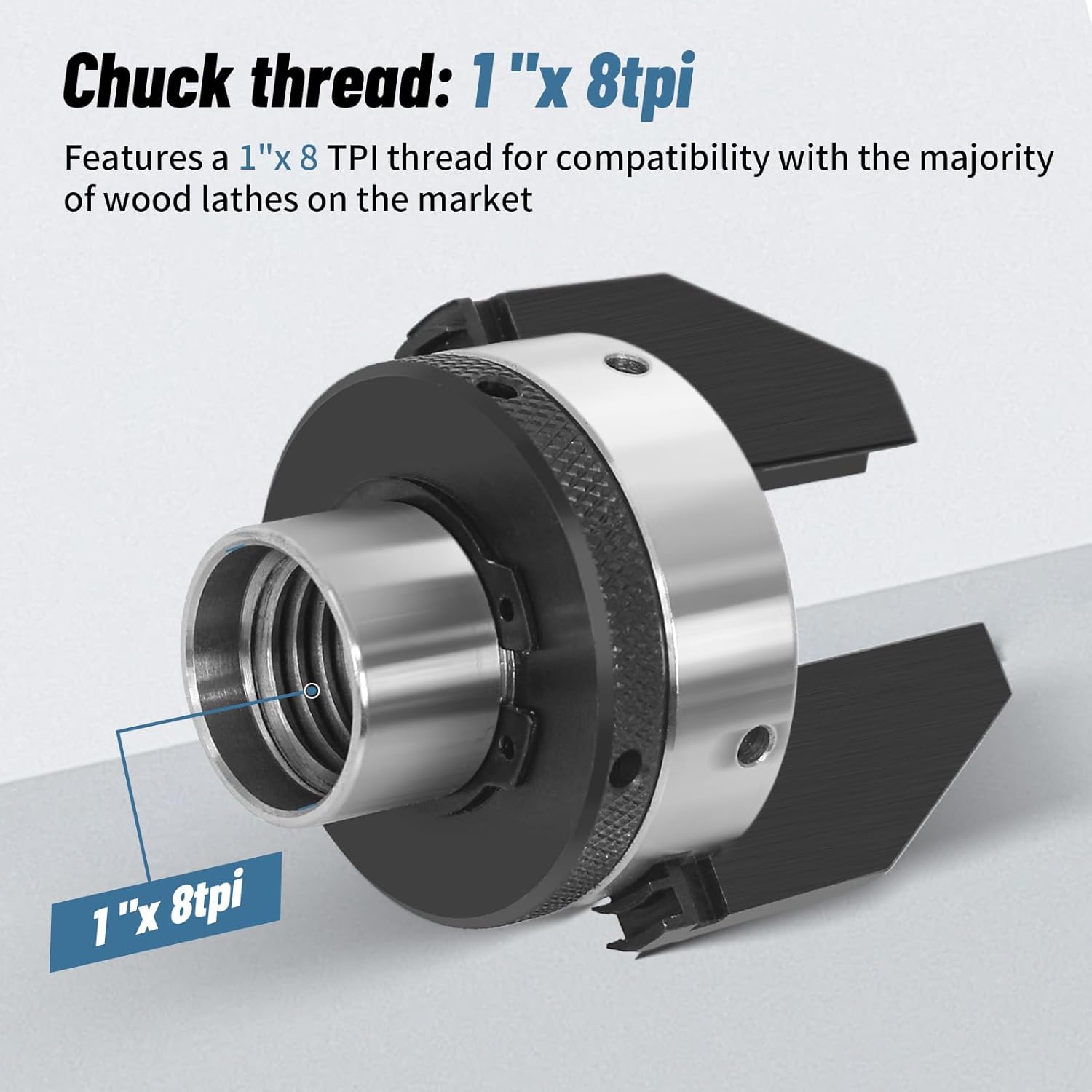 Dedicated 2-Inch 2-Jaw Pen Drilling Lathe Chuck, 1" X 8TPI Direct Thread Blank Chuck for Woodturning