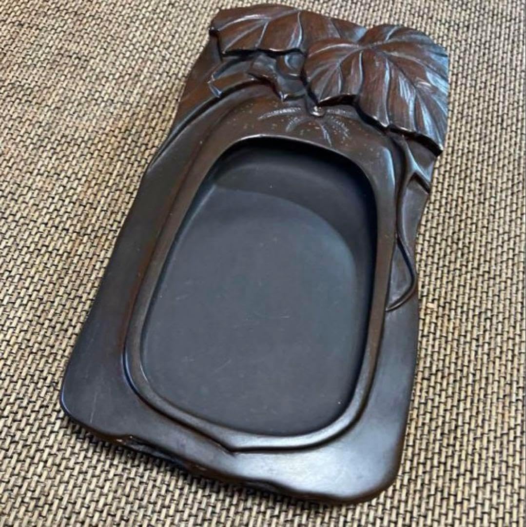 ⭕️赤間硯　阿野硯製作所　葡萄彫刻入り野面硯　かなり古い作品 ⭕️赤間硯 阿野硯製作所 葡萄彫刻入り野面硯 かなり古い作品 【公式通販】