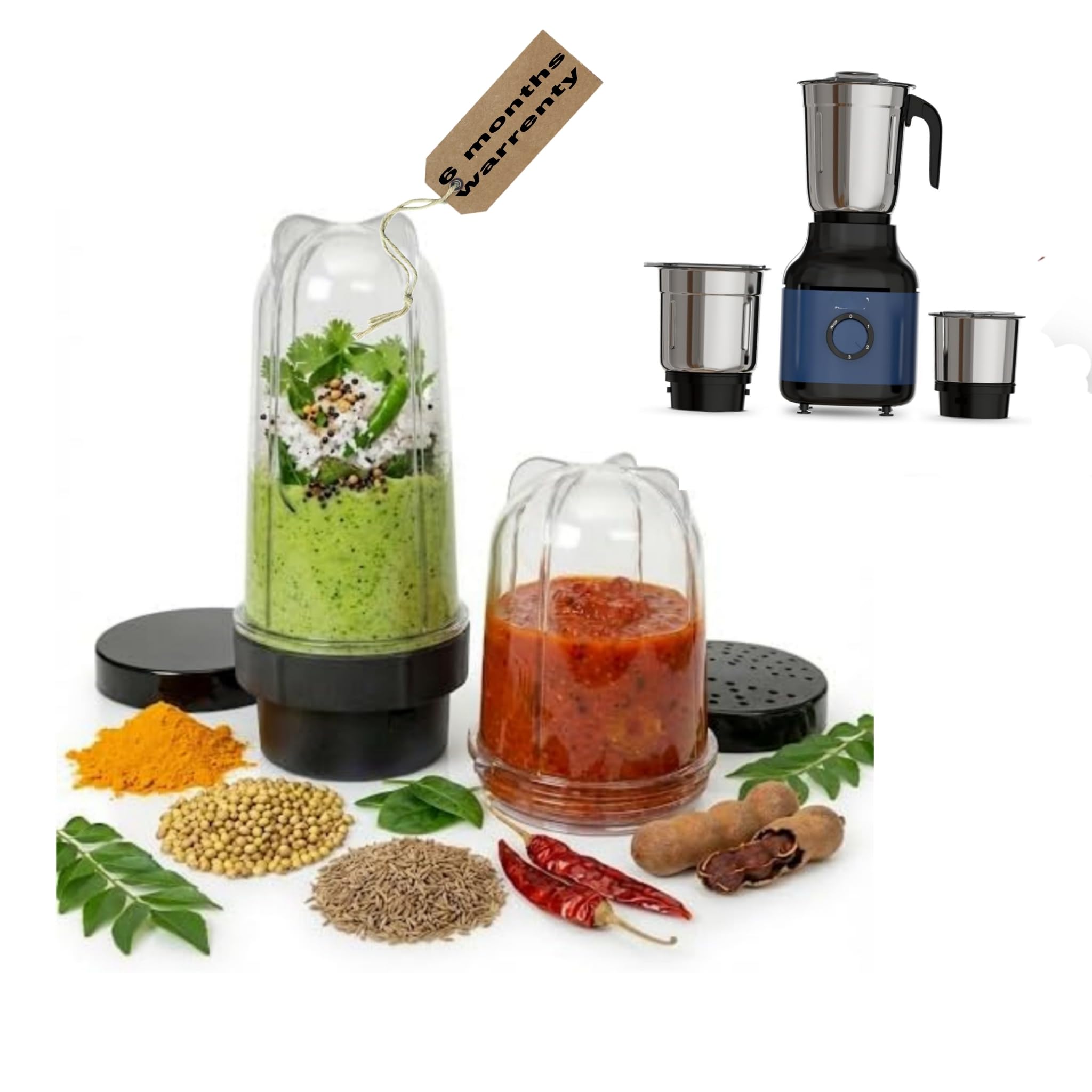 bullet jar 600 ml and 300ML for 2 lock and 1 blade socket only Compatible with Crompton Ameo 500W Mixer Grinder ||transparent polycarbonate body || 500 watts& more mixer grinder comaptibe-image-46