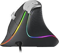 Vista 1 de Nulea M504 Ratón Vertical con Cable, Ratón Óptico Ergonómico USB con 4 DPI Ajustables, 11 Modos de Retroiluminación RGB, Compatible para Laptop, PC