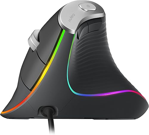 Nulea M504 Ratón vertical con cable, mouse óptico ergonómico USB con 4 DPI ajustables, 11 modos de retroiluminación RGB, compatible con laptop, PC,