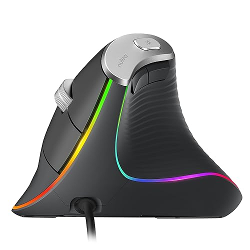 Nulea M504 Wired Vertical Mouse, USB Ergonomic Optical Mouse with 4 Adjustable DPI, 11 RGB Backlight Modes, Compatible for Laptop, PC, Desktop, Mac, Grey - A-Grey