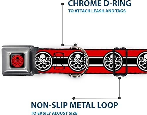 Miniatura 5 de Collar de perro hebilla de cinturón de seguridad Hydra Logo Stripe Rojo Negro Blanco 18 a 32 pulgadas 1.5 pulgadas de ancho
