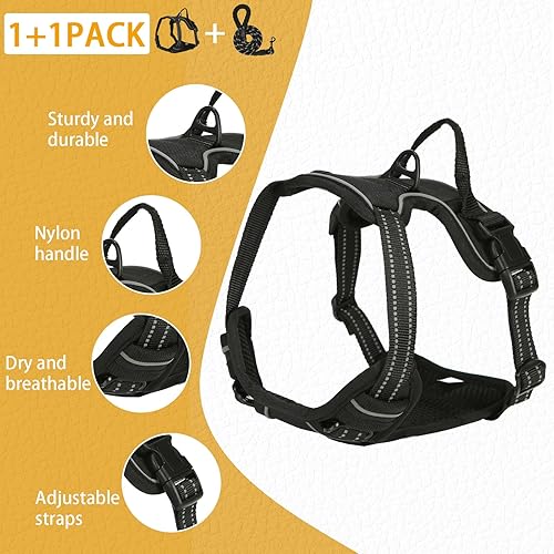 Miniatura 5 de Arnés para perro, chaleco acolchado suave ajustable para perro, arnés sin tirones para mascota con 2 clips para correa, chaleco Oxford reflectante