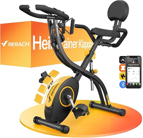 MERACH 4-in-1 Foldable Exercise Bike with LCD Monitor and Hand Pulse Measurement, Magnetic Ergometer Fitness Bikes with Comfortable Seat Cushion, 16 Levels Magnetic Resistance, Space Saving - 1