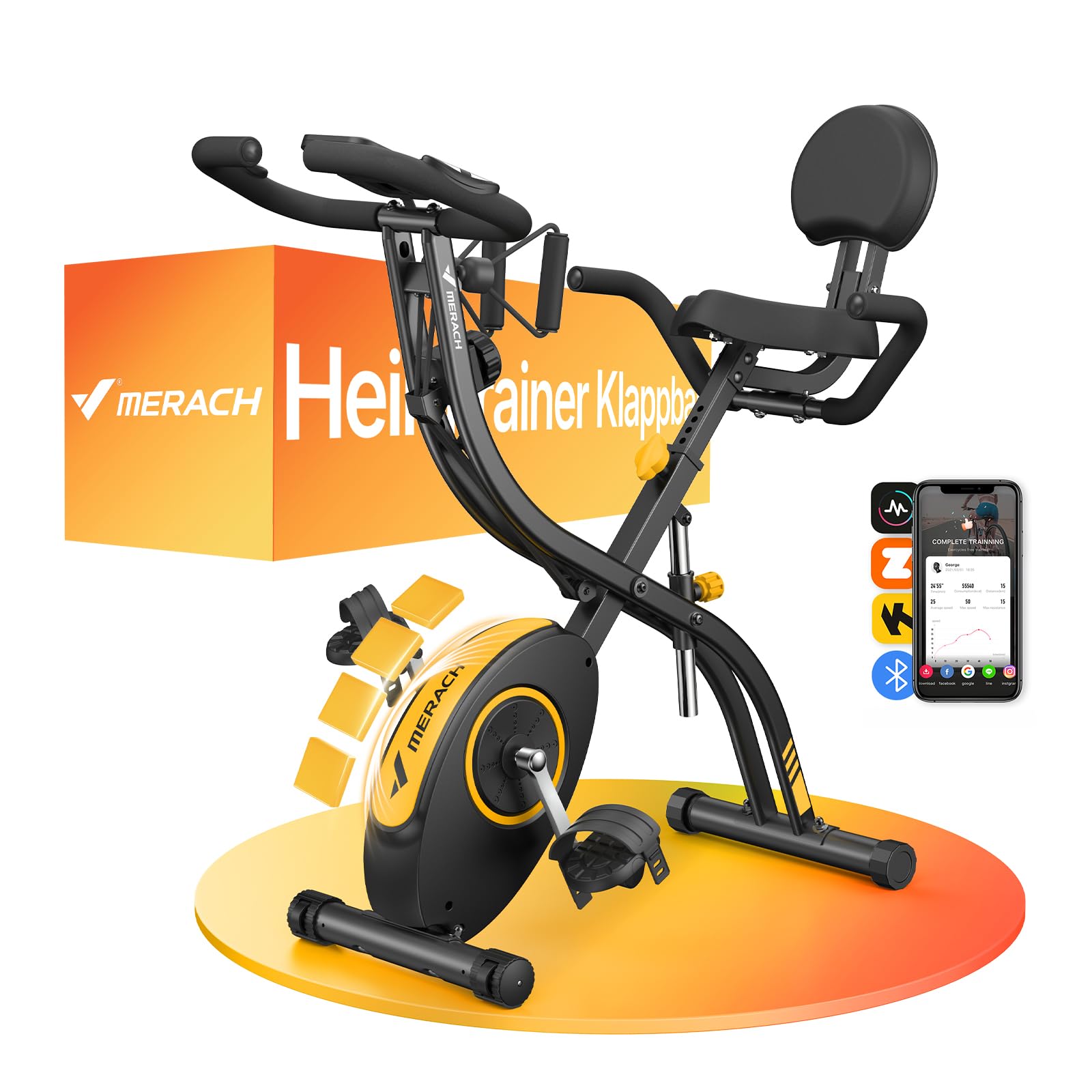 MERACH Cyclette Pieghevole 4 in 1, Ciclette Bike con Monitor LCD e Misurazione Manuale Delle Pulsazioni, Cyclette Magnetiche con Comodo Cuscino del Sedile, per la Casa, Salvaspazio