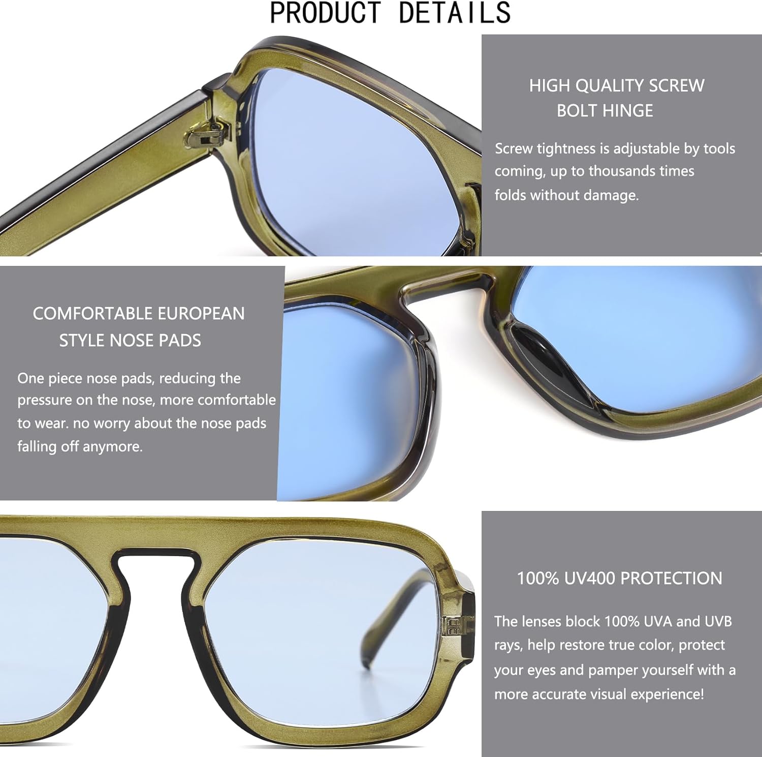 MUNSADE Trendy Square Aviator Sunglasses for Women Flat Top Designer Stylish Frame Sun Glasses Vintage Shades thumbnail