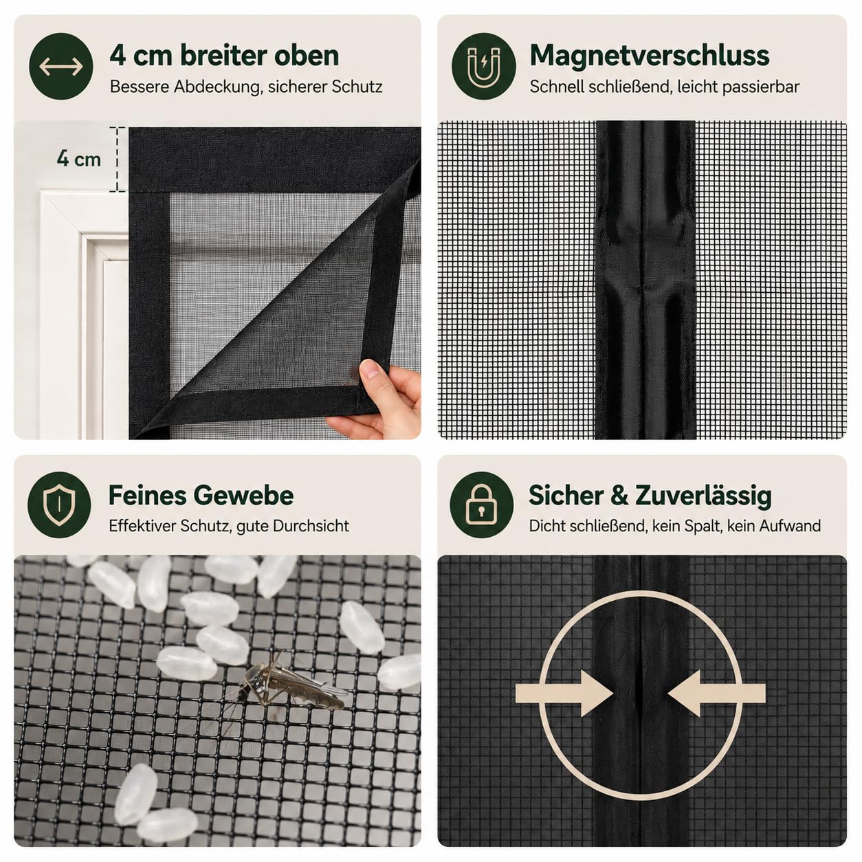 Maßgeschneidertes Fliegengitter Tür Magnet, Passgenau nach Ihren Maßen individuell anfertigbar, Extra starke Magnete & selbstschließender Insektenschutzvorhang für Balkontür, Terrassentür