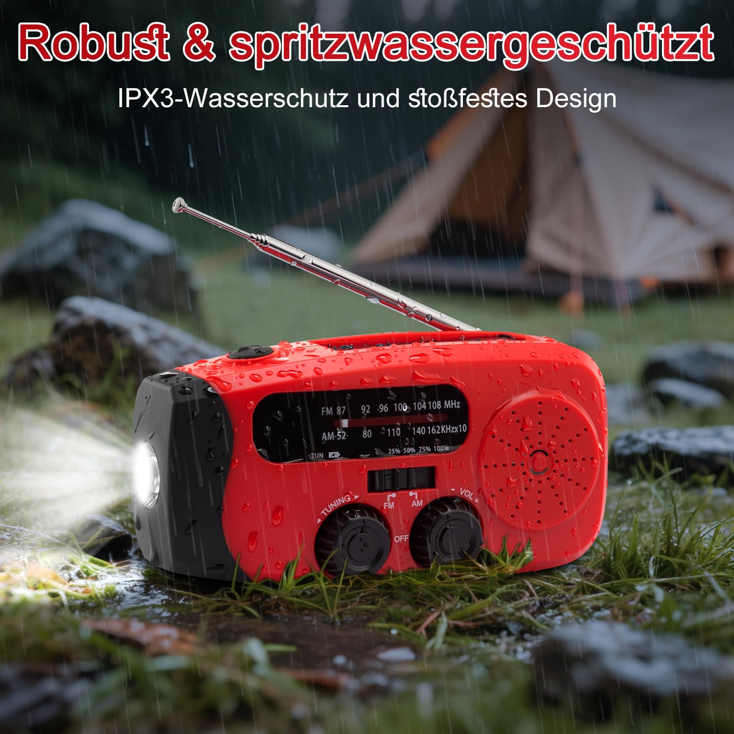 Kurbelradio, Notfall Ausrüstung Solar Radio Emergency, Notfallradio mit kurbel 2000mAh Power Bank mit LED Taschenlampe, AM/FM Solarradio batteriebetrieben mit SOS Alarm für Survival, Ourdoor, Camping