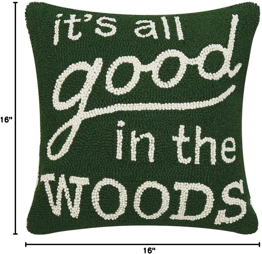 Peking Handicraft 30JES1525C16SQ It's All Good in The Woods Hook Pillow, 16-inch Square, Wool and Cotton