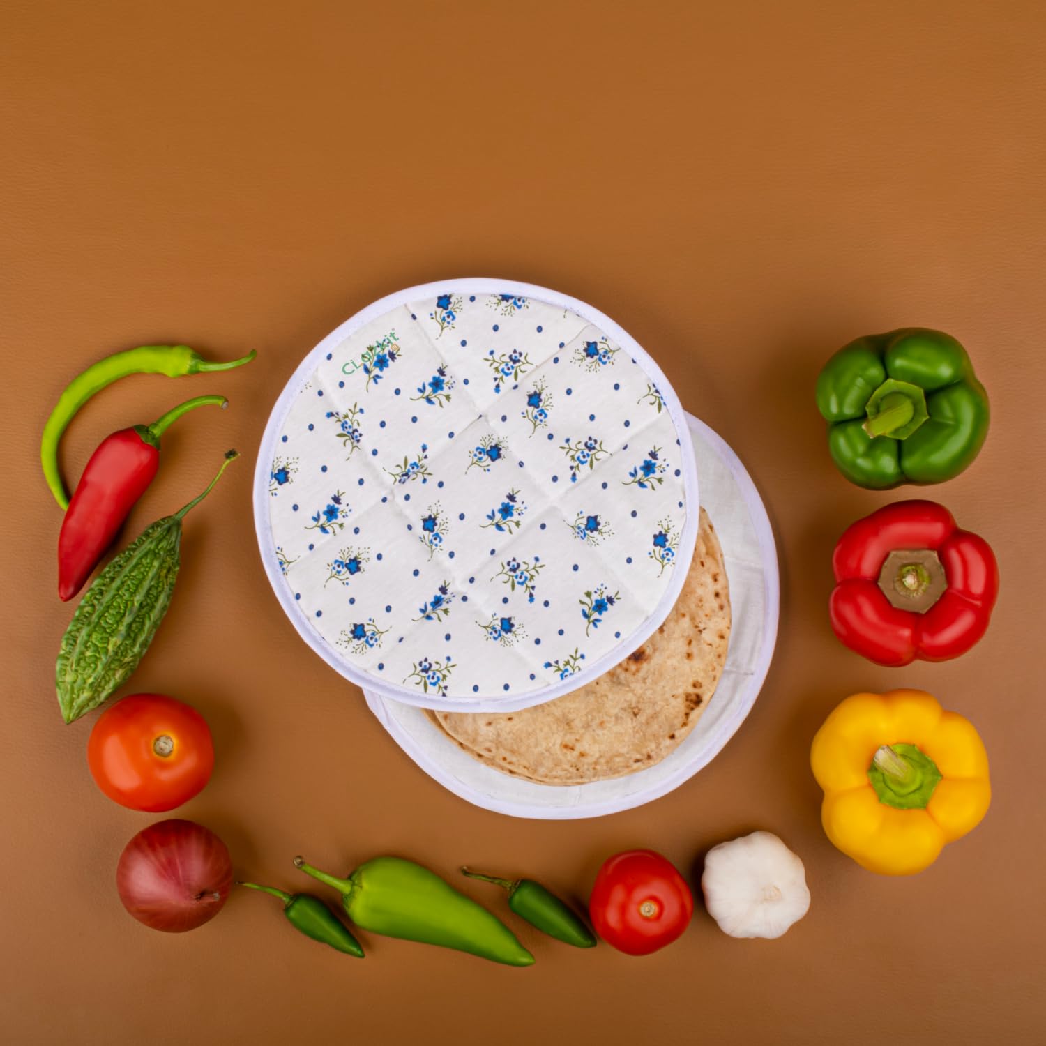 Clazkit Round Roti Chapati Cover 100% Cotton Traditional Roti Rumals Tortilla Covers- 4pcs set, Multicolor