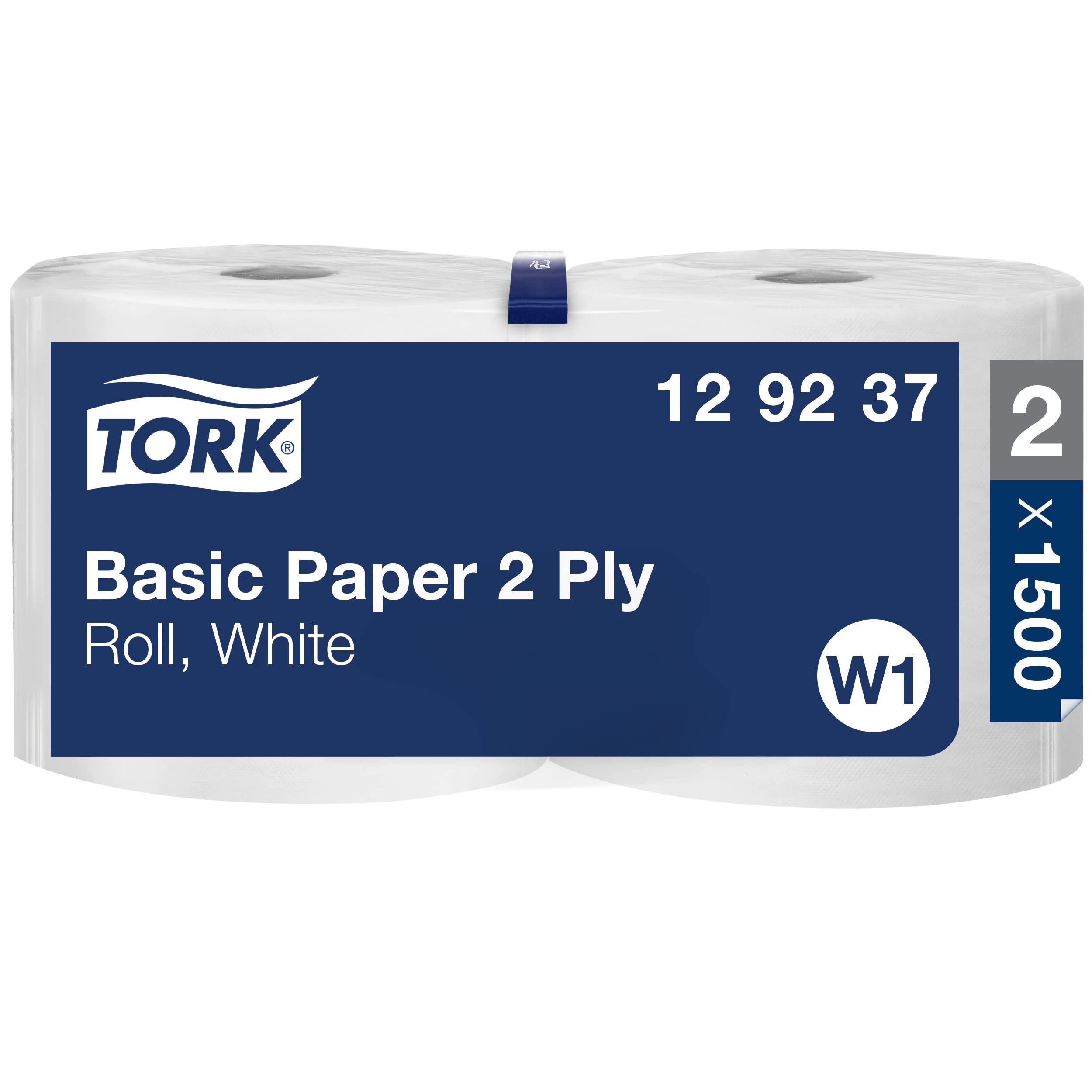 Tork 129237 Standardowe papierowe ściereczki do mycia w systemie stojaków podłogowych i uchwytów ściennych W1 / 2-warstwowe, stabilne ręczniki papierowe w kolorze białym / uniwersalna jakość / 2 x 510 m