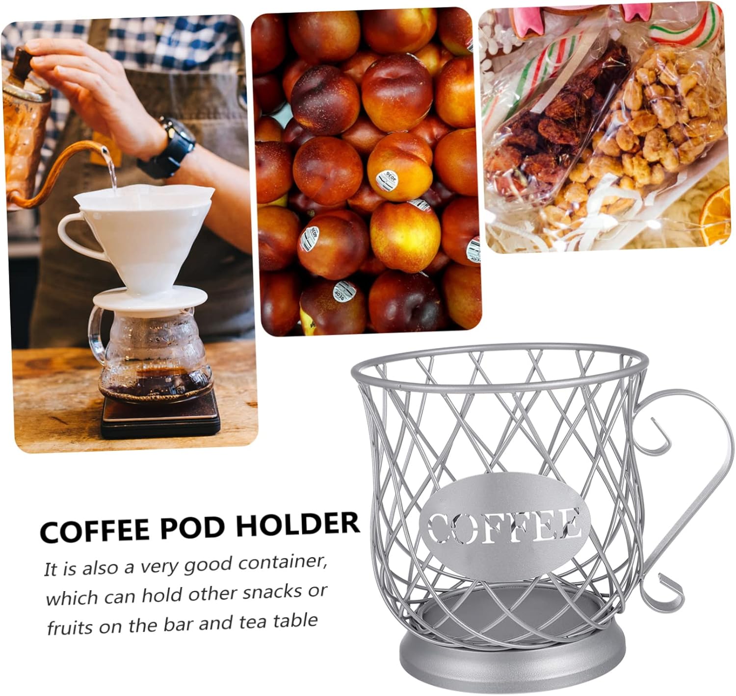 Metal Coffee Pod Holder Elegant Silver Coffee Organizer Basket for Capsules Snacks Fruits Multifunctional Storage for Countertop Use