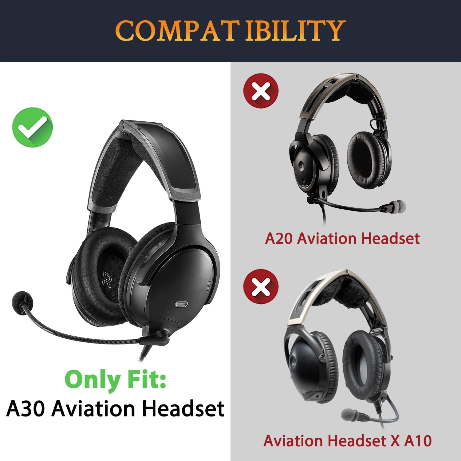 SOULWIT Replacement Kit for Bose A30 Aviation Headset, Soft Protein Leather Earpad Cushions + Headband + Scrims + Microphone Foam Covers - Black