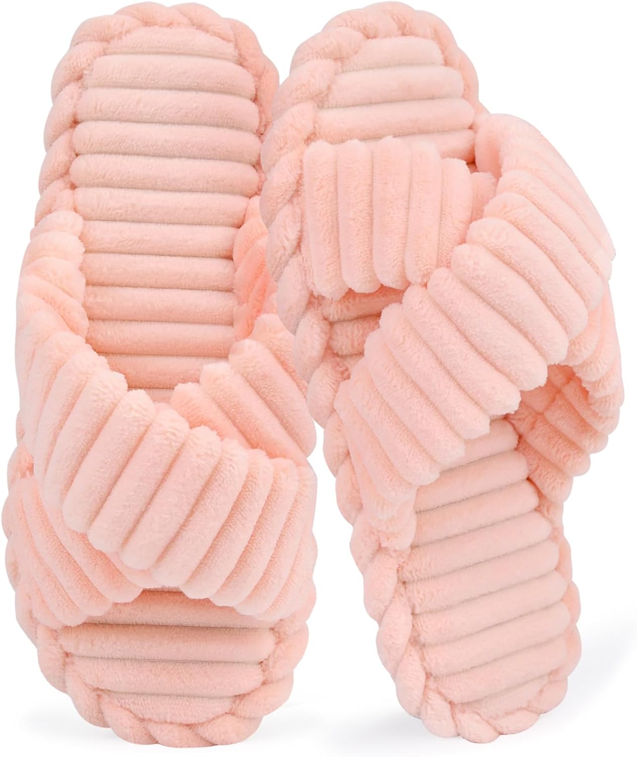 ZOORON Open Toe Slippers for Women Fuzzy Slippers Cross Band Cozy Memory Foam Slip On Plush House Shoes Indoor Outdoor Slide Slipper