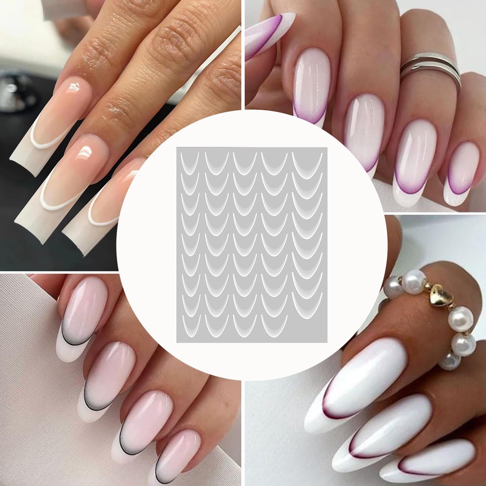 Naklejki Paznokcie French Tip | Dekoracje Ko?cówki Paznokci W Kszta?cie Pó?ksi? ?yca - Samoprzylepne Naklejki 3D Koniuszki Palcow Dla Kobiet Akcesoria Do Dekoracji Paznokci