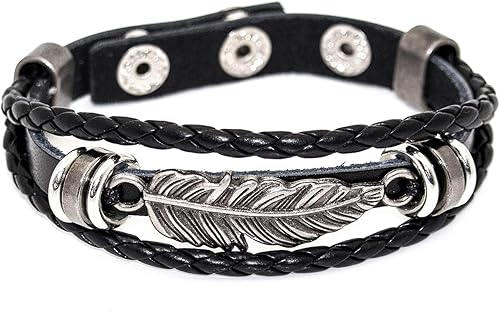 Punk aleación hebilla pulsera pluma cuero pulsera
