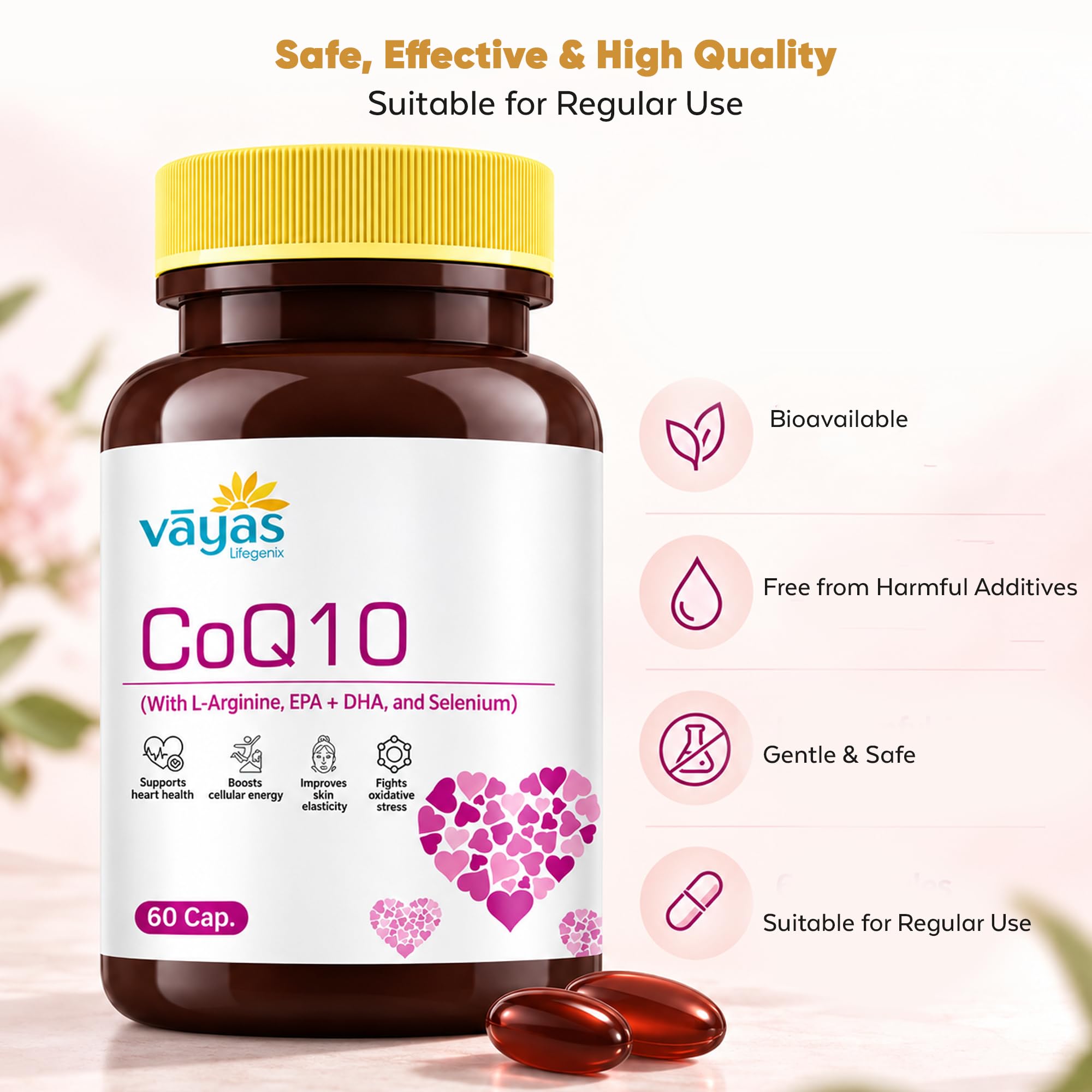 Vayas CoQ10 100mg Softgels – With L-Arginine, Selenium & Omega-3 – Advanced Antioxidant Formula for Heart Health, Energy Production & Cognitive Support – Daily Wellness Supplement for Men & Women — Amazon image 8