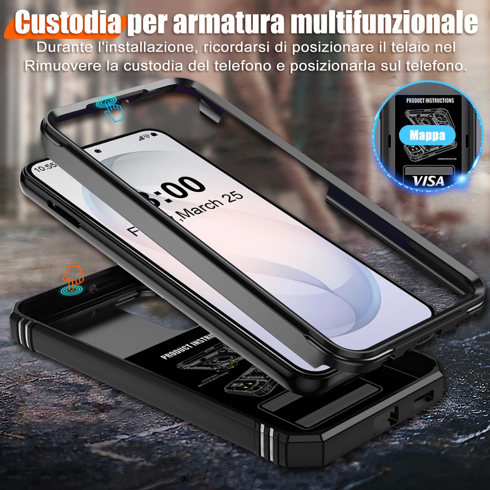 Giyer Cover per Samsung Galaxy S26 Custodia con Vetro Temperato, Antiurto Grado Militare 360° Anello Supporto Armor Bumper Case, Antiurto per Samsung S26 5G Cover (Noir)