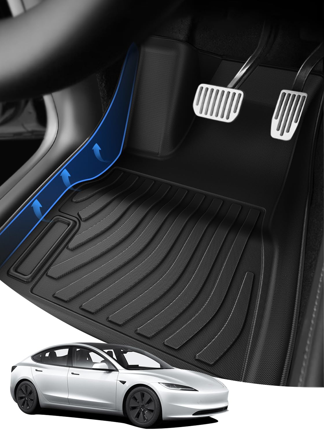 Tapis de sol Tesla Model 3 Highland accessoire coffre TPE imperméable noir - 8